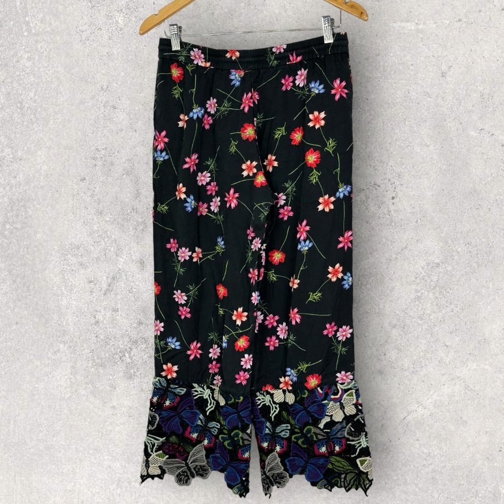 French Connection Wide Leg Crochet Floral Boho Pants Lyocell Lace Mix Trousers 2 - Picture 14 of 15
